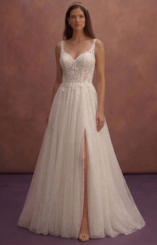 Ivory Romantic Wedding Dress with Sparkle Tulle Skirt