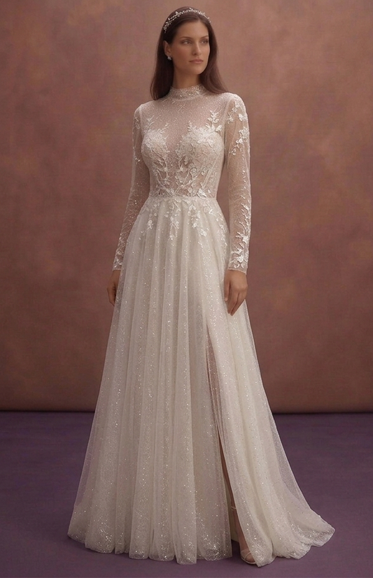 Ivory Romantic Wedding Dress with Sparkle Tulle Skirt