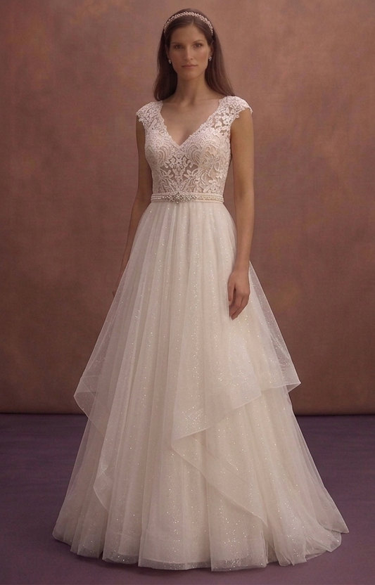 Ivory Romantic Wedding Dress with Sparkle Tulle Skirt Design