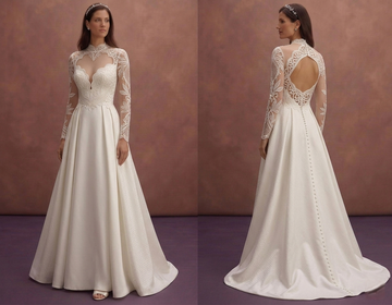Ivory Satin A-Line Wedding Dress with Romantic Neckline