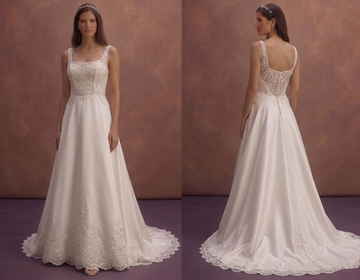 Ivory Satin A-Line Wedding Dress with Square Neckline