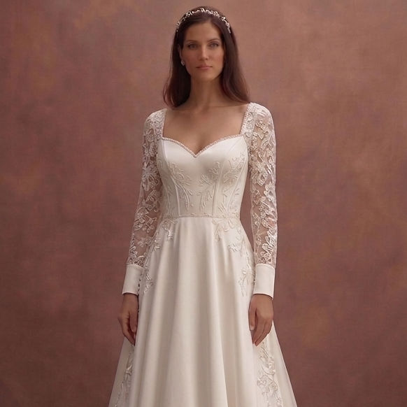 Ivory Satin A-Line Wedding Dress with Sweetheart Neckline