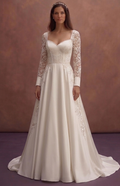 Ivory Satin A-Line Wedding Dress with Sweetheart Neckline