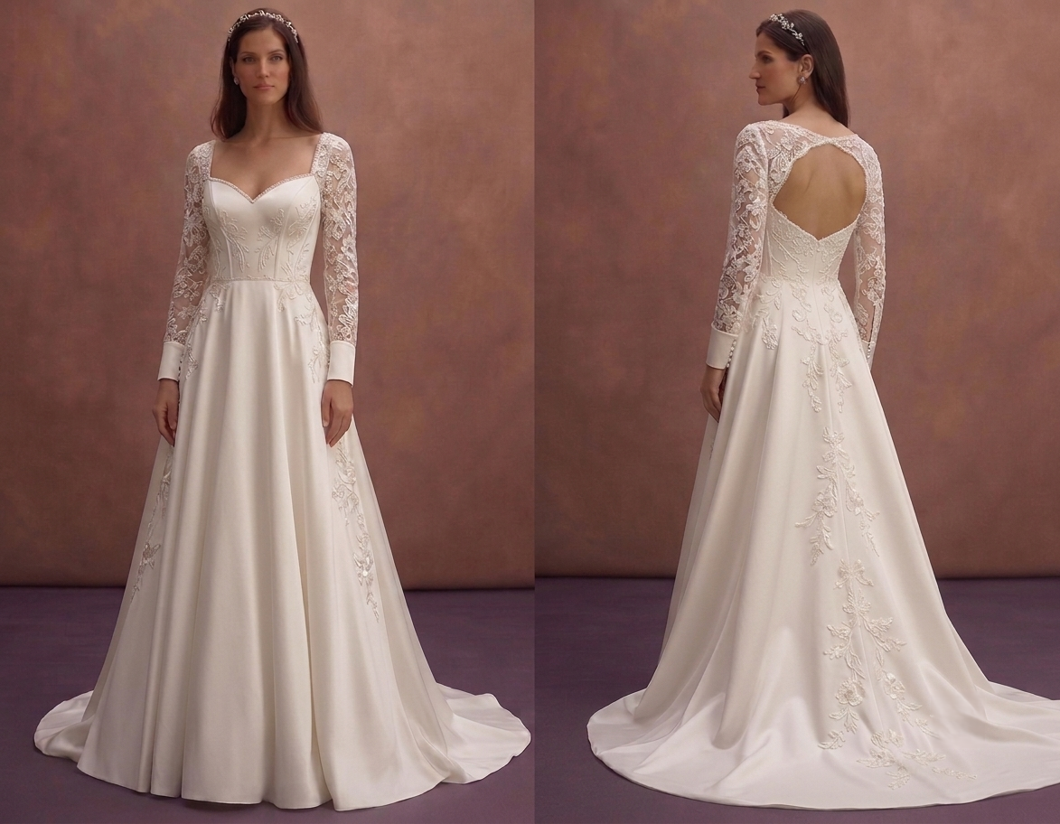 Ivory Satin A-Line Wedding Dress with Sweetheart Neckline