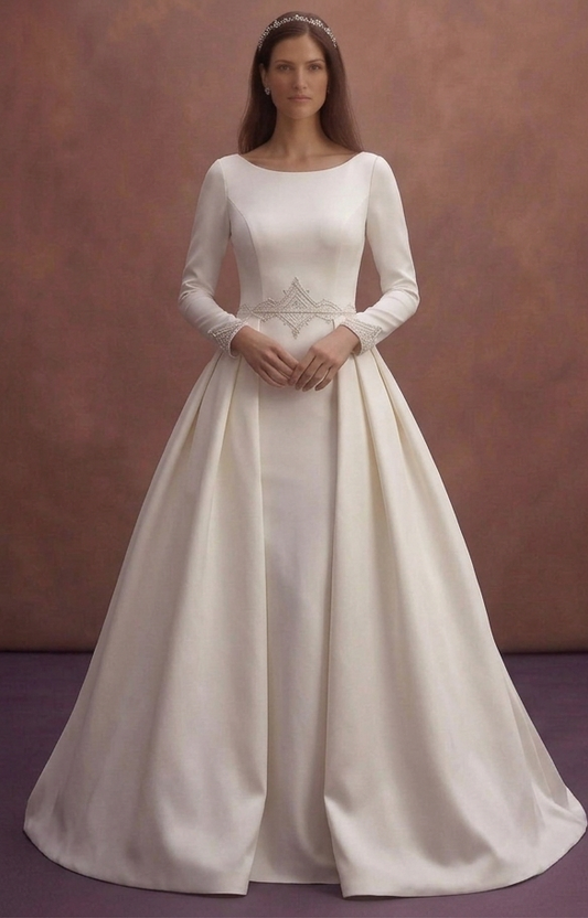 Ivory Satin Bridal Gown with Detachable Overskirt
