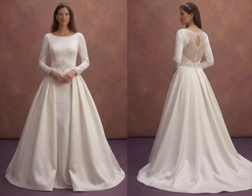 Ivory Satin Bridal Gown with Detachable Overskirt