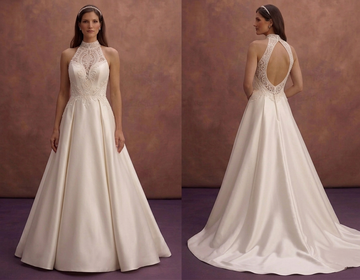 Ivory Satin Bridal Gown with Elegant High Neckline