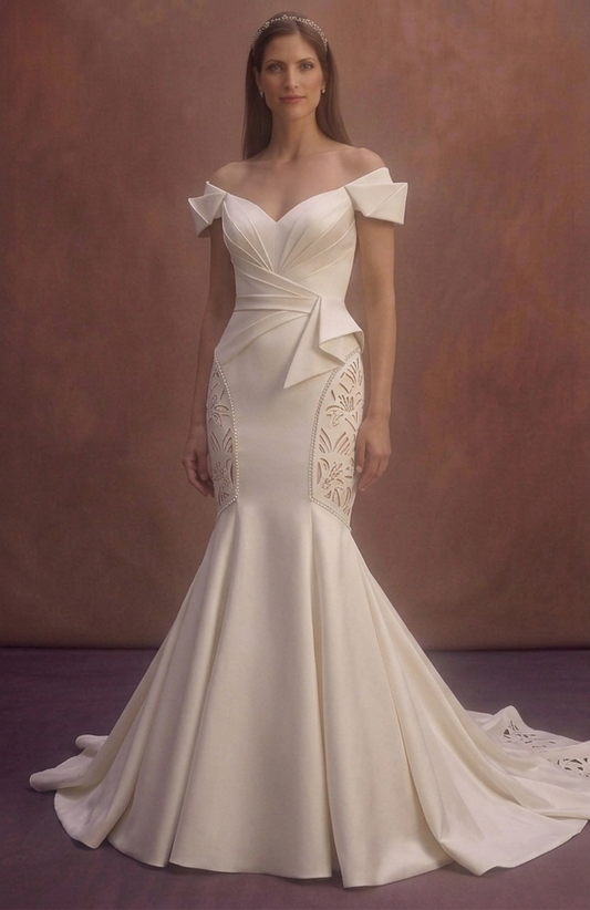 Ivory Satin Mermaid Wedding Dress with Cathedral Elegance