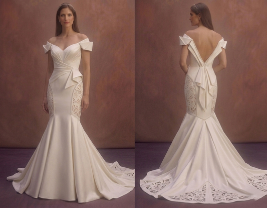 Ivory Satin Mermaid Wedding Dress with Cathedral Elegance