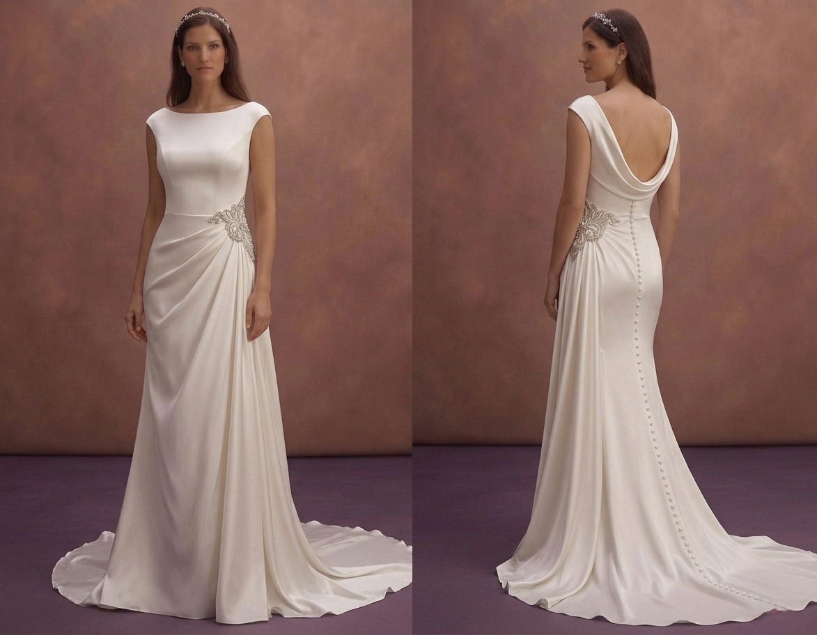 Ivory Satin Sheath Wedding Dress with Side Drape