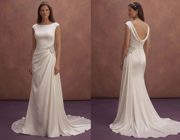 Ivory Satin Sheath Wedding Dress with Side Drape