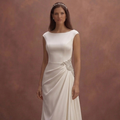 Ivory Satin Sheath Wedding Dress with Side Drape