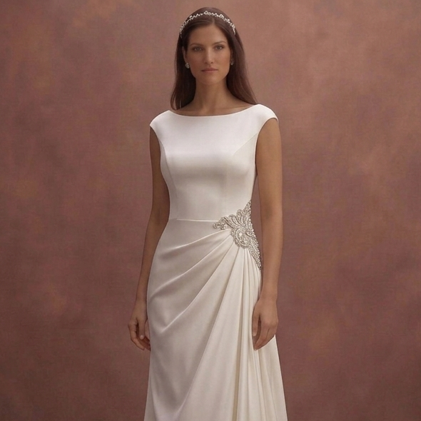 Ivory Satin Sheath Wedding Dress with Side Drape