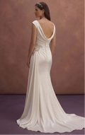 Ivory Satin Sheath Wedding Dress with Side Drape