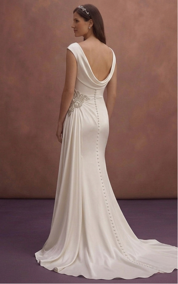 Ivory Satin Sheath Wedding Dress with Side Drape