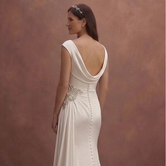 Ivory Satin Sheath Wedding Dress with Side Drape
