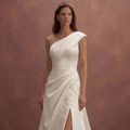 Ivory Satin Wedding Dress with Asymmetric Neckline