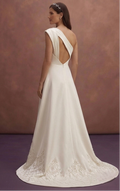 Ivory Satin Wedding Dress with Asymmetric Neckline