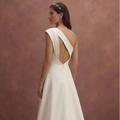 Ivory Satin Wedding Dress with Asymmetric Neckline