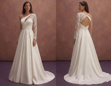 Ivory Satin Wedding Dress with Asymmetrical Neckline