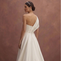 Ivory Satin Wedding Dress with Asymmetrical Neckline Style