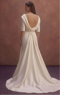 Ivory Satin Wedding Dress with Draped Portrait Neckline