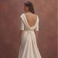 Ivory Satin Wedding Dress with Draped Portrait Neckline