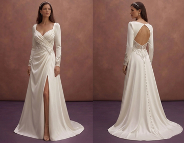 Ivory Satin Wedding Dress with Draped Sweetheart Neckline