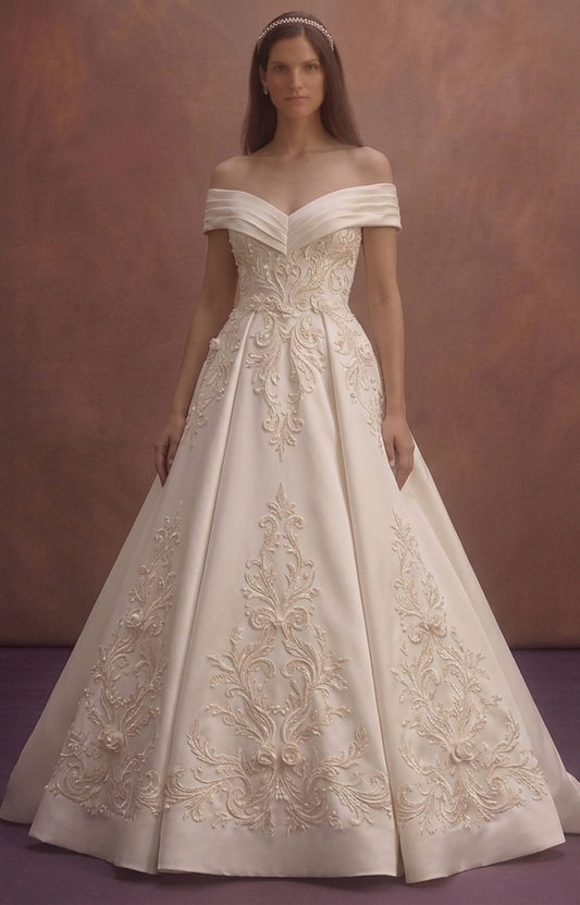 Ivory Satin Wedding Dress with Elegant Chapel Train