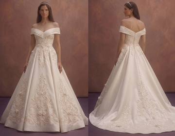 Ivory Satin Wedding Dress with Elegant Chapel Train