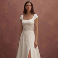 Ivory Satin Wedding Dress with Elegant Pearl Buttons