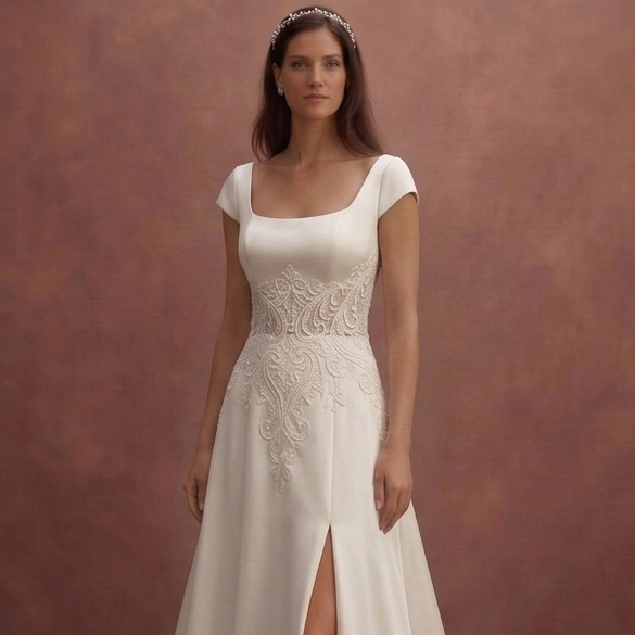 Ivory Satin Wedding Dress with Elegant Pearl Buttons