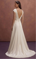 Ivory Satin Wedding Dress with Elegant Pearl Buttons