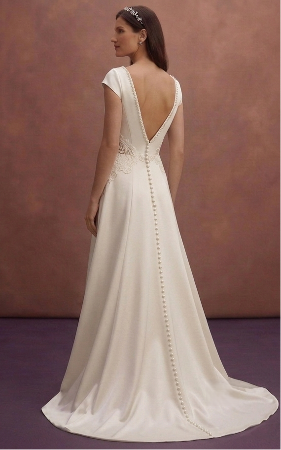 Ivory Satin Wedding Dress with Elegant Pearl Buttons