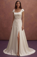 Ivory Satin Wedding Dress with Elegant Pearl Buttons