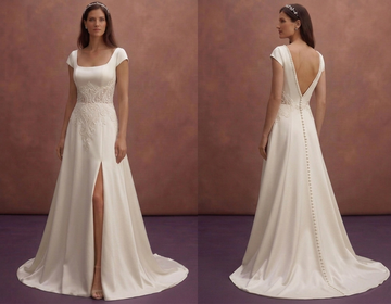 Ivory Satin Wedding Dress with Elegant Pearl Buttons