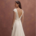 Ivory Satin Wedding Dress with Elegant Pearl Buttons