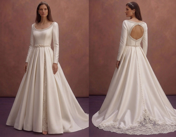Ivory Satin Wedding Dress with Elegant Portrait Neckline