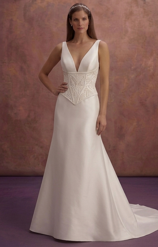 Ivory Satin Wedding Dress with Modern Basque Waist