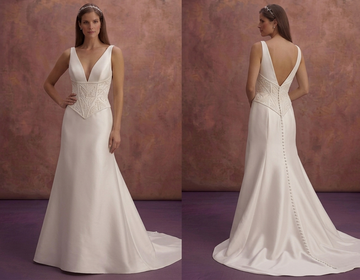 Ivory Satin Wedding Dress with Modern Basque Waist