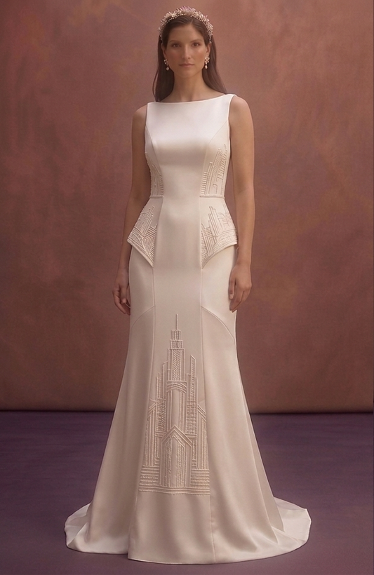Ivory Satin Wedding Dress with Modern Straight Cut
