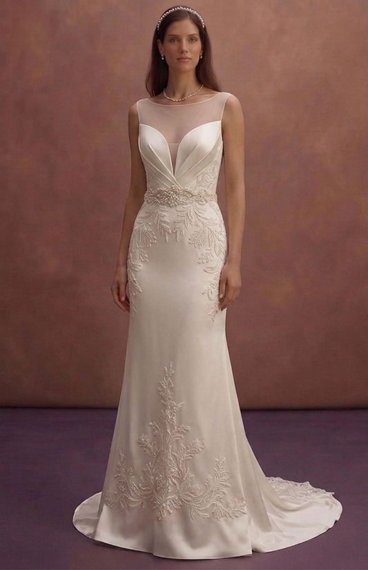 Ivory Satin Wedding Dress with Modern Straight Fit