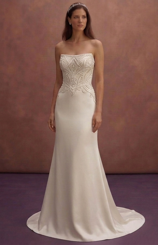 Ivory Satin Wedding Dress with Modern Straight Fit Silhouette