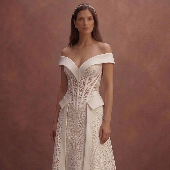 Ivory Satin Wedding Dress with Sculpted Corset Waist