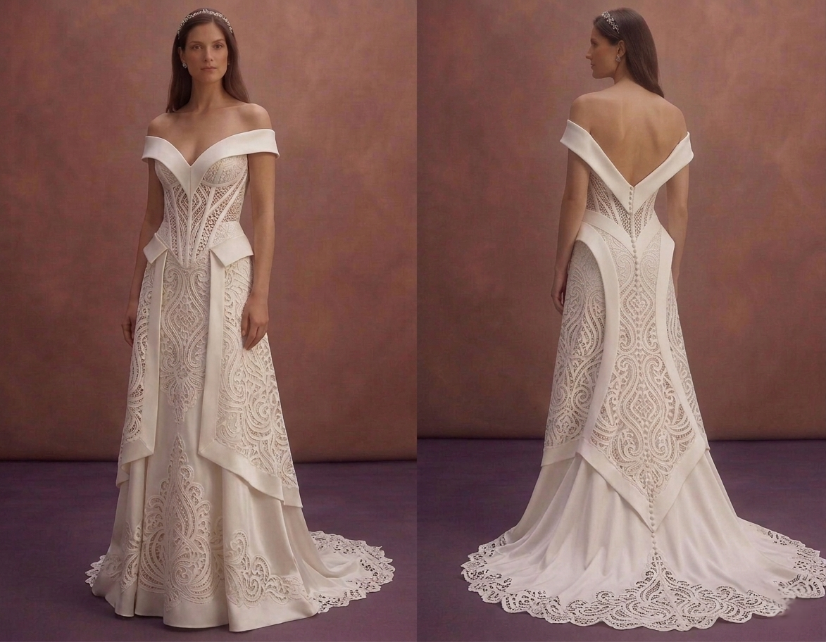 Ivory Satin Wedding Dress with Sculpted Corset Waist