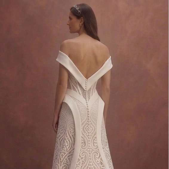 Ivory Satin Wedding Dress with Sculpted Corset Waist