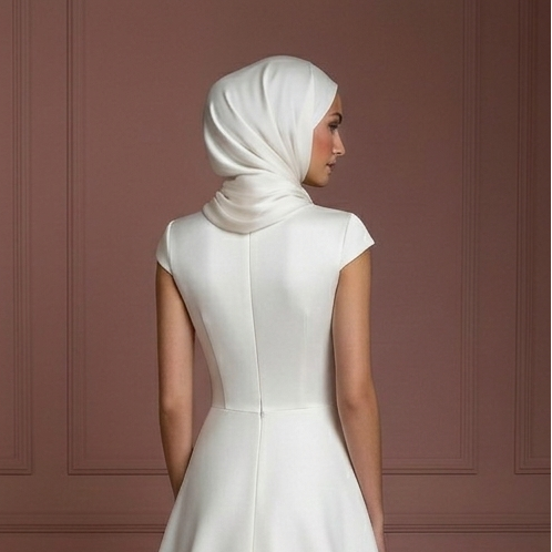 Ivory Silk Elegant Wedding Dress with Hijab – Minimalist & Modern Muslim