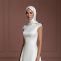 Ivory Silk Elegant Wedding Dress with Hijab – Minimalist & Modern Muslim