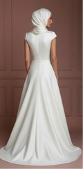 Ivory Silk Elegant Wedding Dress with Hijab – Minimalist & Modern Muslim