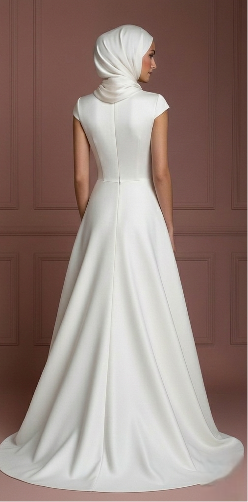 Ivory Silk Elegant Wedding Dress with Hijab – Minimalist & Modern Muslim